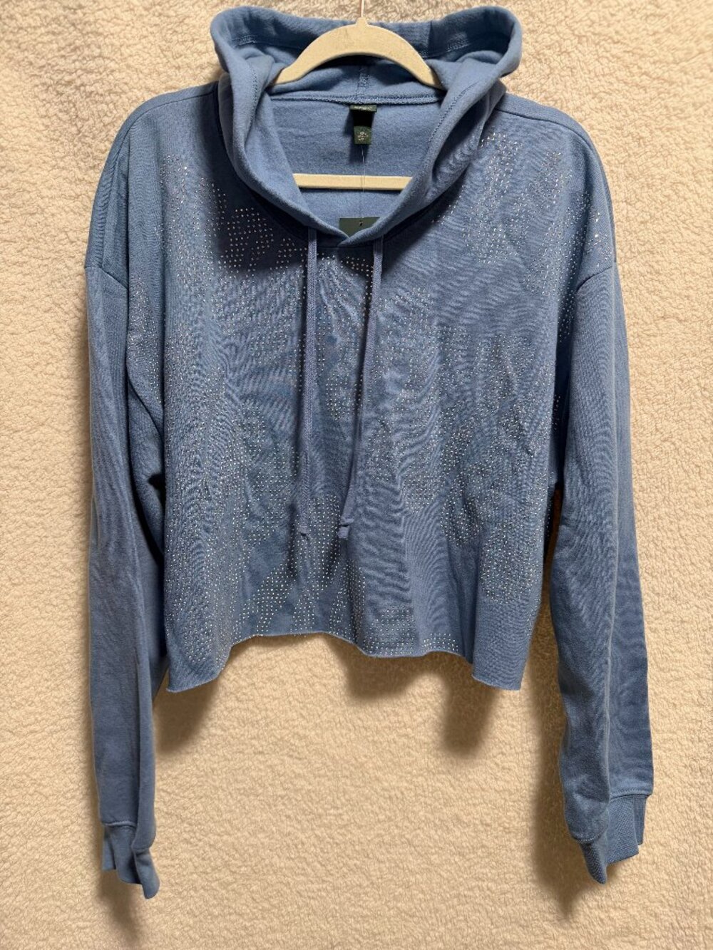 WILD FABLE Cropped Raw Hem Hoodie Iridescent Rhinestone Size XXL NWT